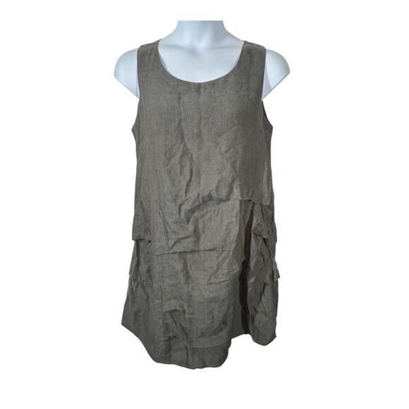 Chalet Sleeveless Gray Linen Tiered Bubble Hem Sundress Size Large - Picture 14 of 15